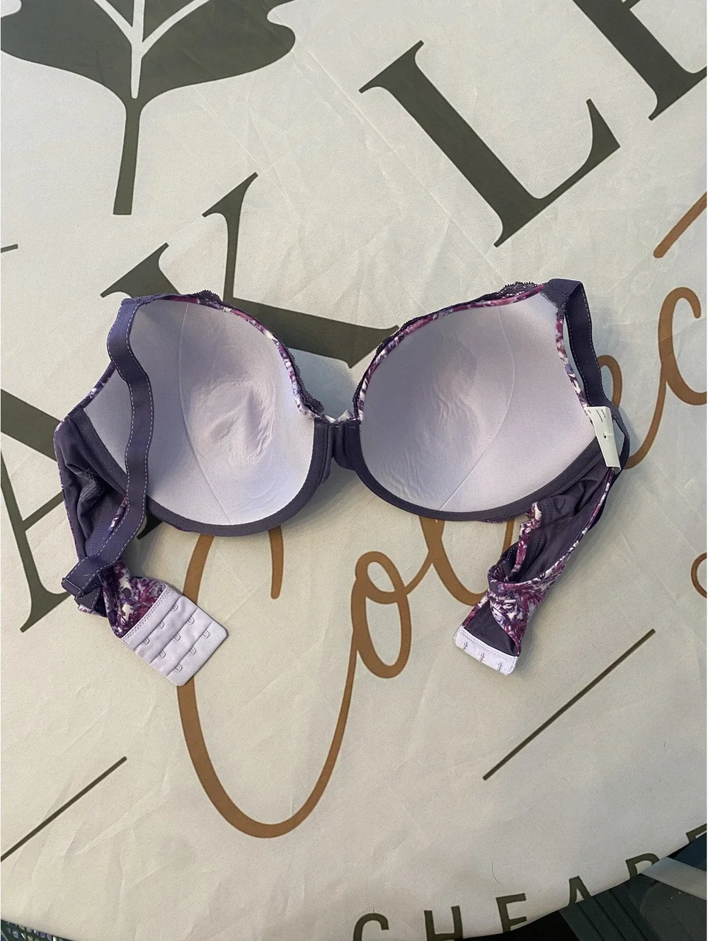 Purple Rose Floral Lace Trim Bra 38D